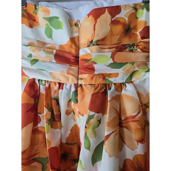 Davids Bridal Short Bright Orange floral Strapless Formal dress- Size 4- NWT - Picture 6 of 12